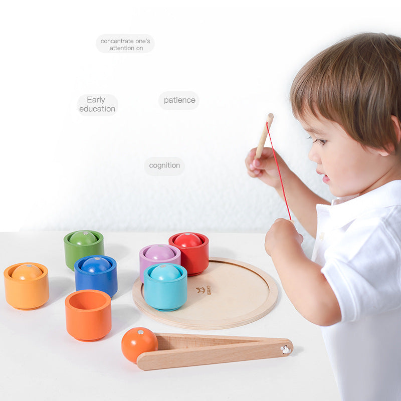 Children's magnetic ball and cup color classification matching clip ball clip ball clip ball game wooden toy