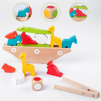Wooden children's fun animal balance boat game, stacking stilts, seesaw, building blocks, puzzle and early education toys