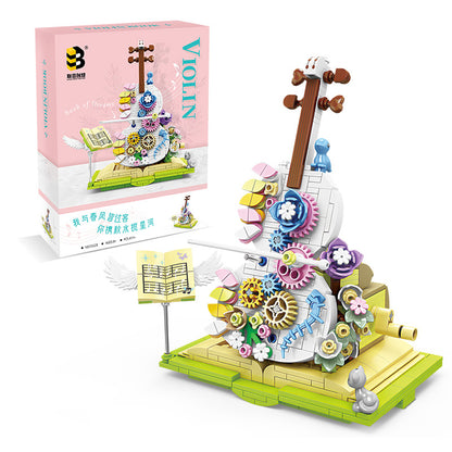 Lace violin compatible with LEGO particle assembled building blocks, girls' toys, Christmas gifts
