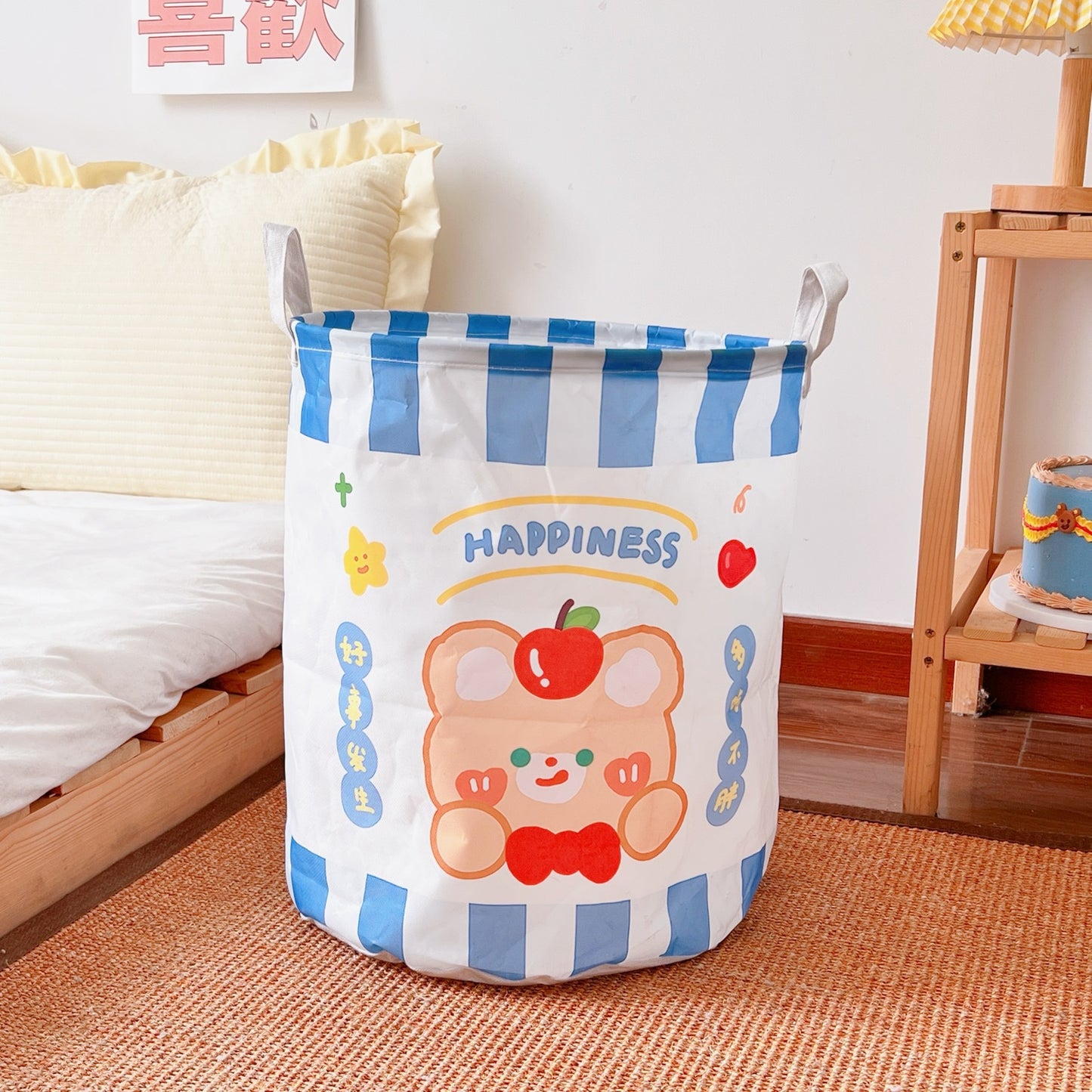 Cute Foldable Dirty Clothes Basket Canvas Storage Basket Household Fabric Sundries Finishing Toys Large Storage Bucket
