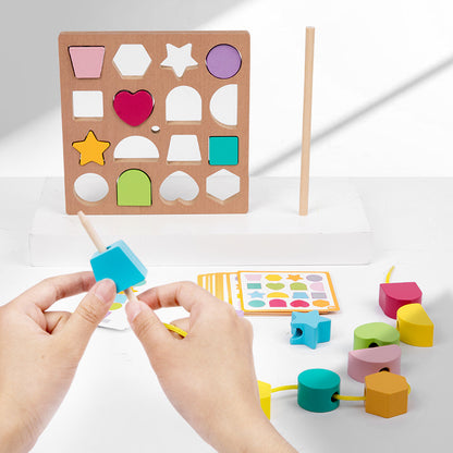 Children's Enlightenment Color Shape Cognition Rope Wooden Puzzle Bead Matching Hand Eye Coordination Montessori Early Education Toys