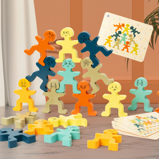 Wooden Cute Little People Balance Stacking Fun Puzzle Early Education Hands on Balance Ability Training Enlightenment Toy
