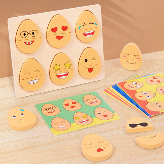 Wooden children's early education fun expression egg matching game, children's concentration training interactive puzzle toy