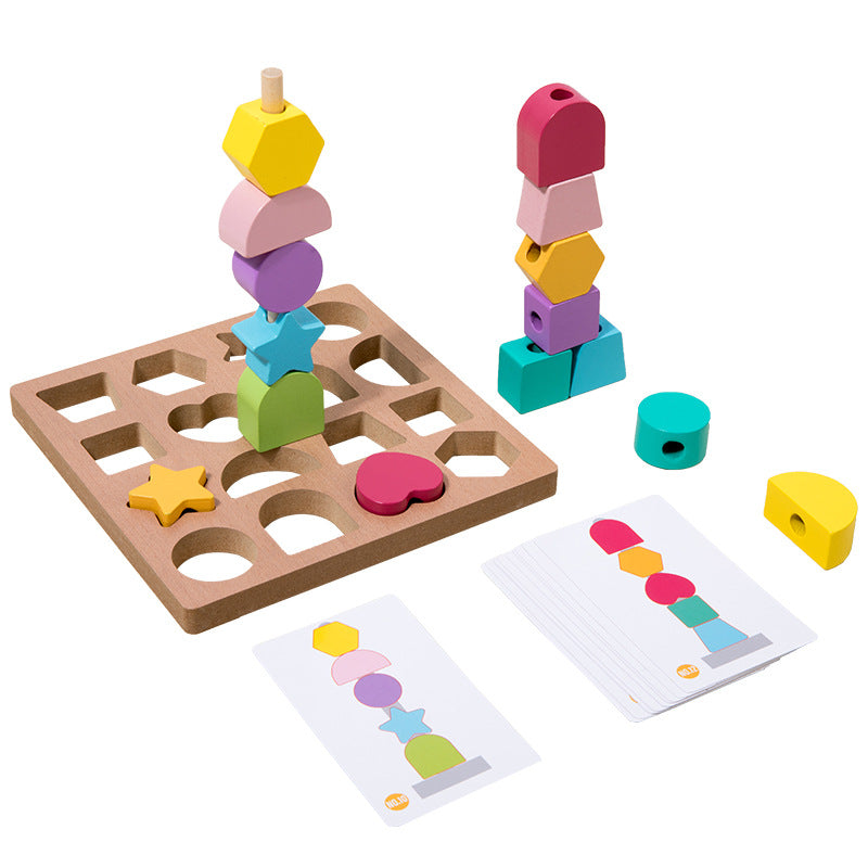 Children's Enlightenment Color Shape Cognition Rope Wooden Puzzle Bead Matching Hand Eye Coordination Montessori Early Education Toys