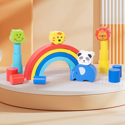 Montessori Early Education Rainbow Animal Balance Building Blocks Fun Enlightenment Kindergarten Stacker Musician Eye Coordination Stacking Height