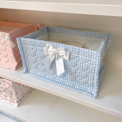 1pc Square Storage Basket: Desktop Organizer, Korean Quilted Design, Cute Storage Frame for Home Decor