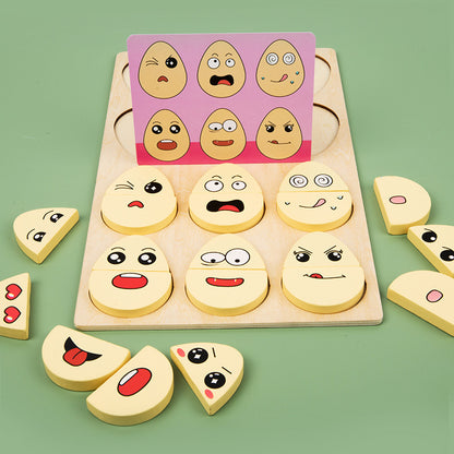 Wooden children's early education fun expression egg matching game, battle training interactive puzzle toy