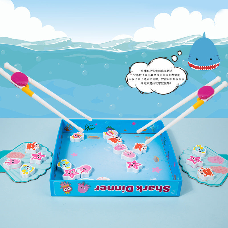 Children's puzzle shark feeding game baby early education fine motor skills chopstick training parent-child interactive toys