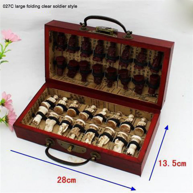 Terra Cotta Warriors, chess, three-dimensional characters, gifts, antique chess, small size, folding chessboard, chess, portable gifts