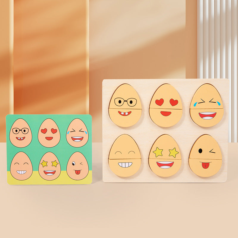 Wooden children's early education fun expression egg matching game, children's concentration training interactive puzzle toy