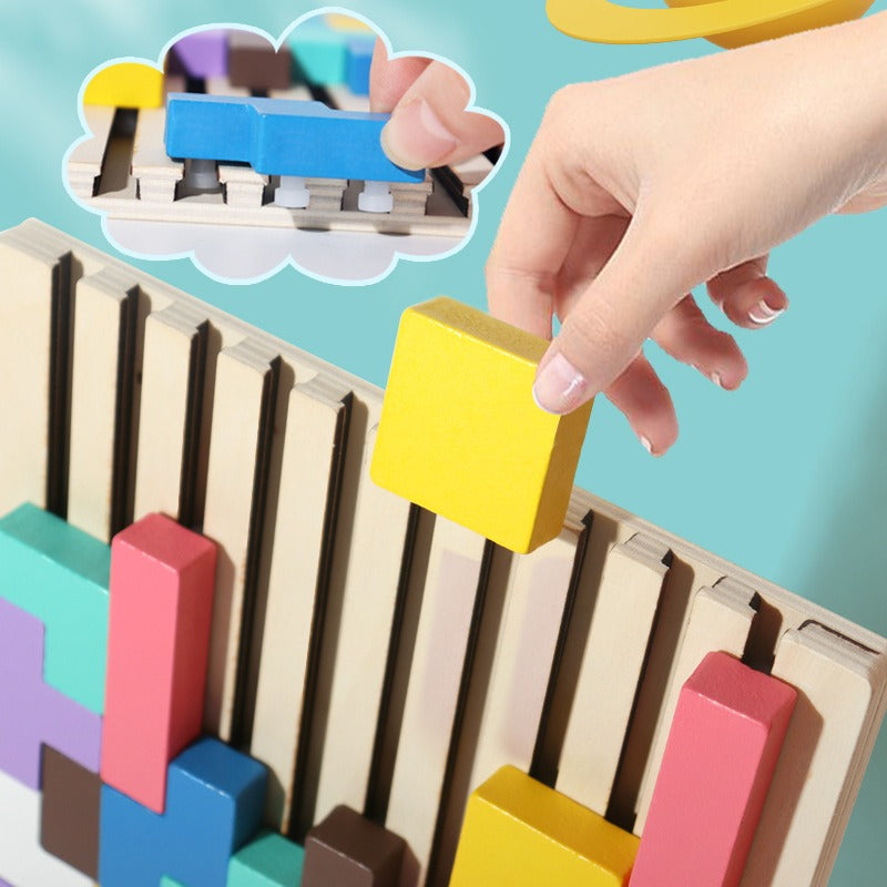 Multi functional Tetris block puzzle, children's intellectual and thinking training, wooden toys for girls and boys