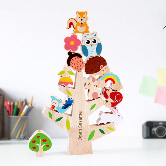 Children's puzzle forest skewers, balanced building blocks, shape matching, parent-child interactive wooden toys