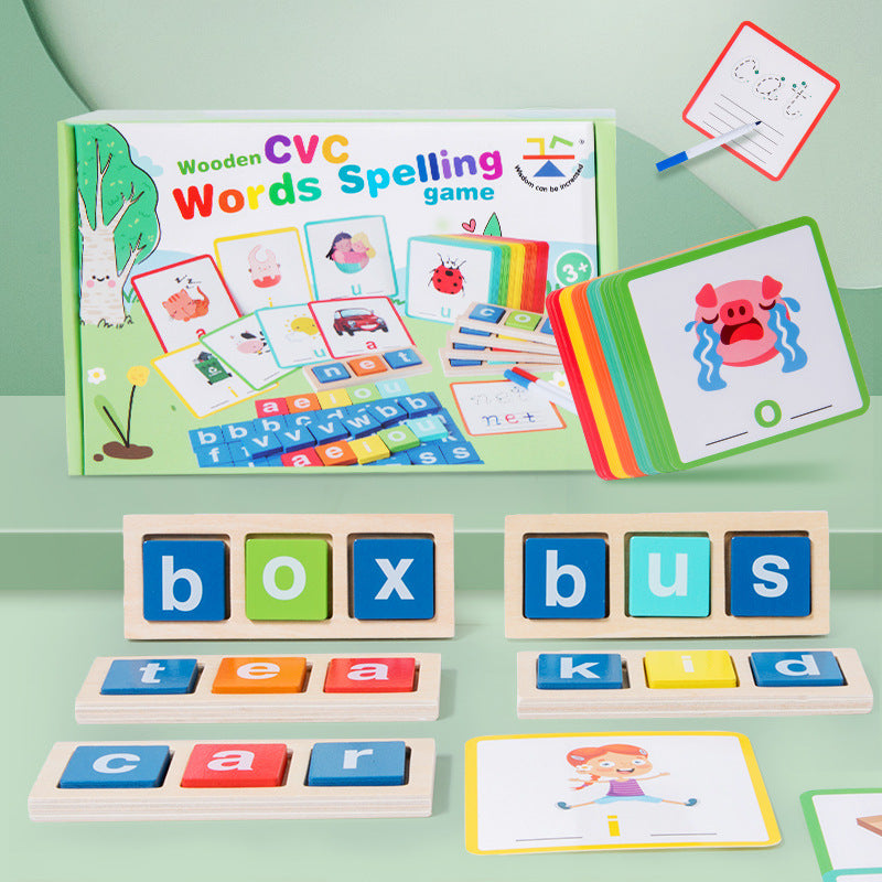 Children's wooden vowel word building block game kindergarten early education puzzle word matching spelling Christmas toy gift