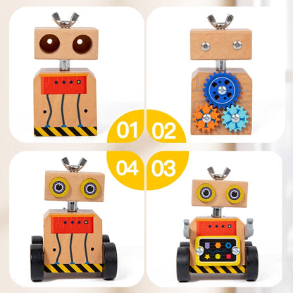 Wooden Montessori multifunctional gear assembly robot for children's hands-on training logic ability puzzle toy