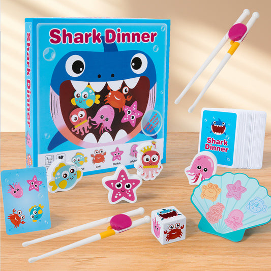 Children's puzzle shark feeding game baby early education fine motor skills chopstick training parent-child interactive toys