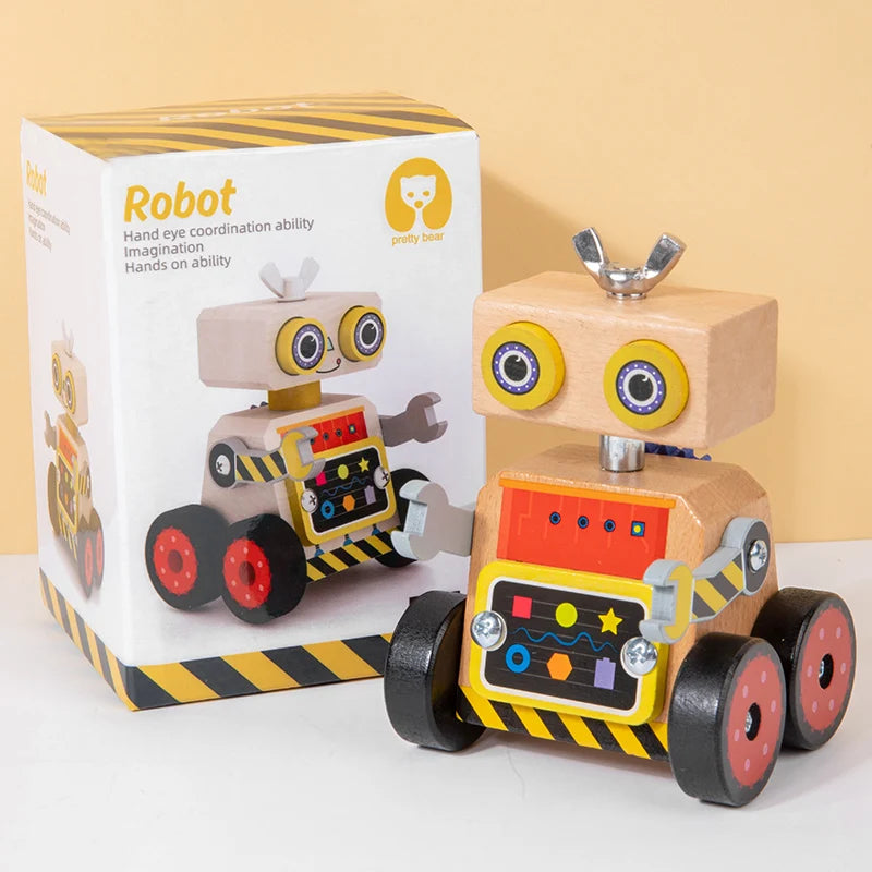 Wooden Montessori multifunctional gear assembly robot for children's hands-on training logic ability puzzle toy