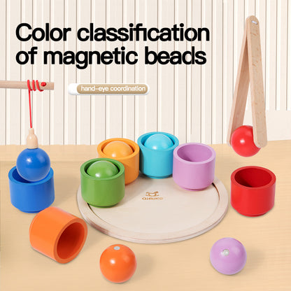 Children's magnetic ball and cup color classification matching clip ball clip ball clip ball game wooden toy