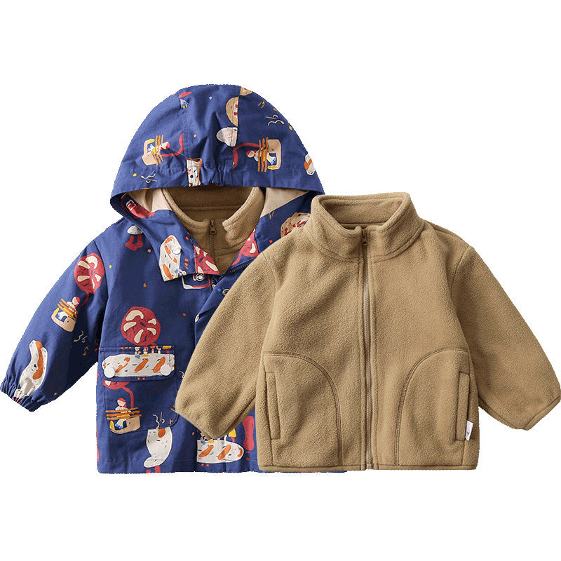 Children's Clothing Autumn Coat Autumn 3 In 1 Two-Piece Set Of Polar Fleece Inner Liner Girls Top