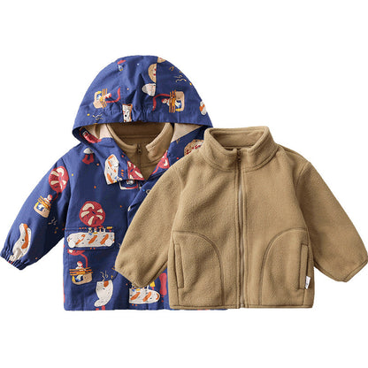 Children's Clothing Autumn Coat Autumn 3 In 1 Two-Piece Set Of Polar Fleece Inner Liner Girls Top