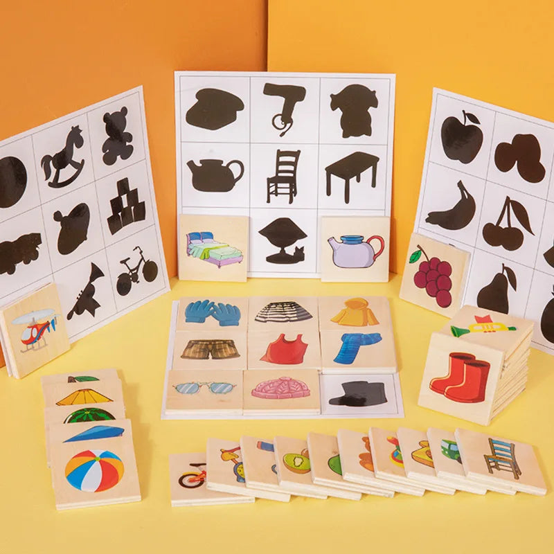 Early education Montessori teaching aids shadow matching games mental training cognitive puzzles wooden toys