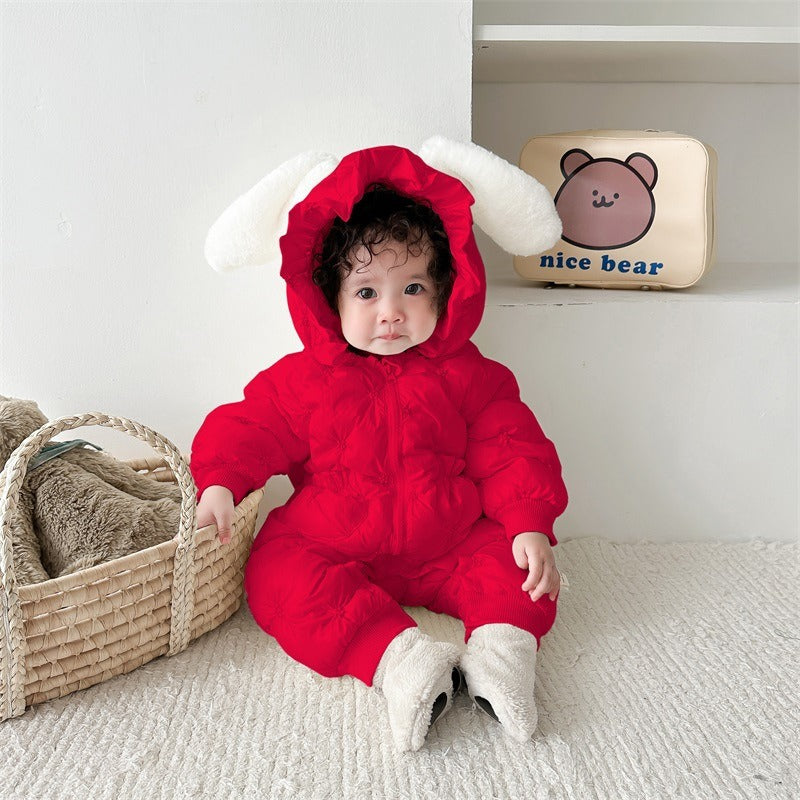 Winter Cotton Padded Clothes Baby's Velvet Thickened Romper One Piece Cotton Padded Clothes For 100 Days Of Full Moon