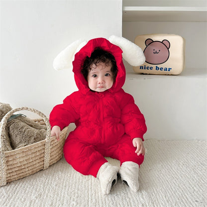 Winter Cotton Padded Clothes Baby's Velvet Thickened Romper One Piece Cotton Padded Clothes For 100 Days Of Full Moon