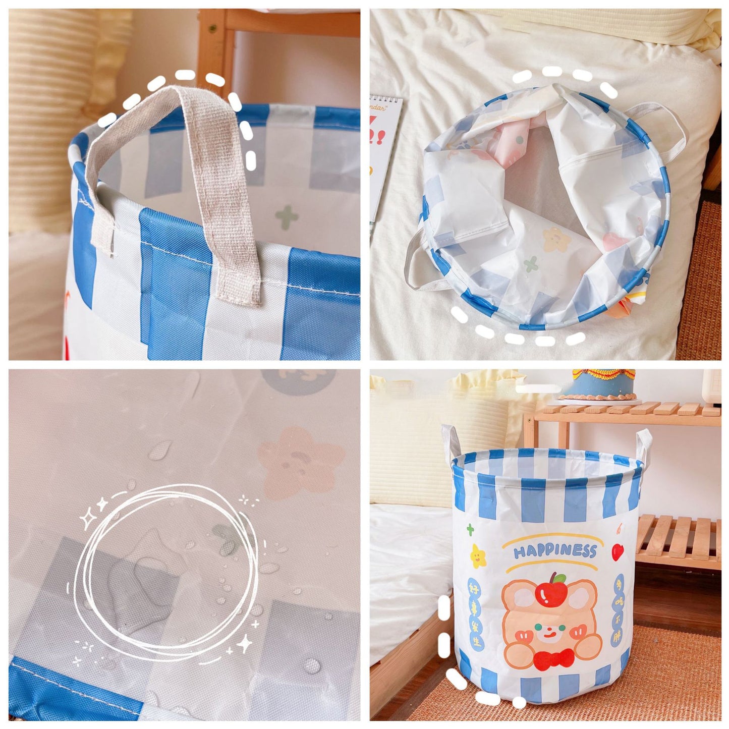 Cute Foldable Dirty Clothes Basket Canvas Storage Basket Household Fabric Sundries Finishing Toys Large Storage Bucket