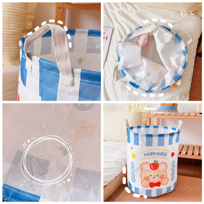 Cute Foldable Dirty Clothes Basket Canvas Storage Basket Household Fabric Sundries Finishing Toys Large Storage Bucket