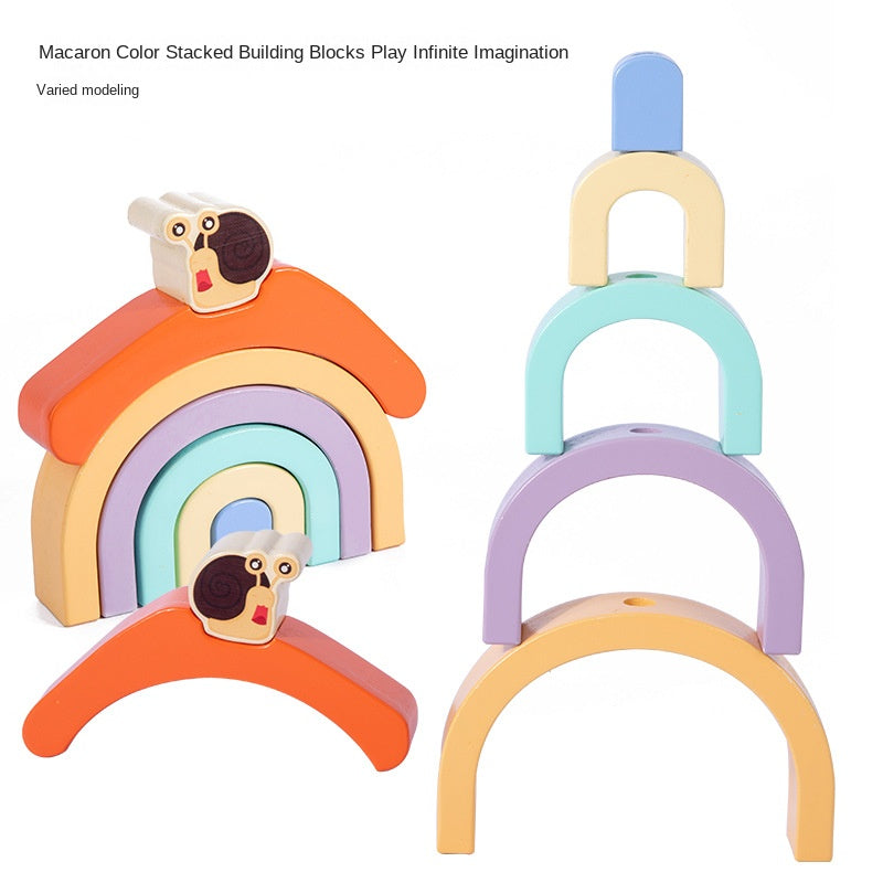 Wooden children's rainbow snail tractor color matching cognitive building blocks fun rope learning walker