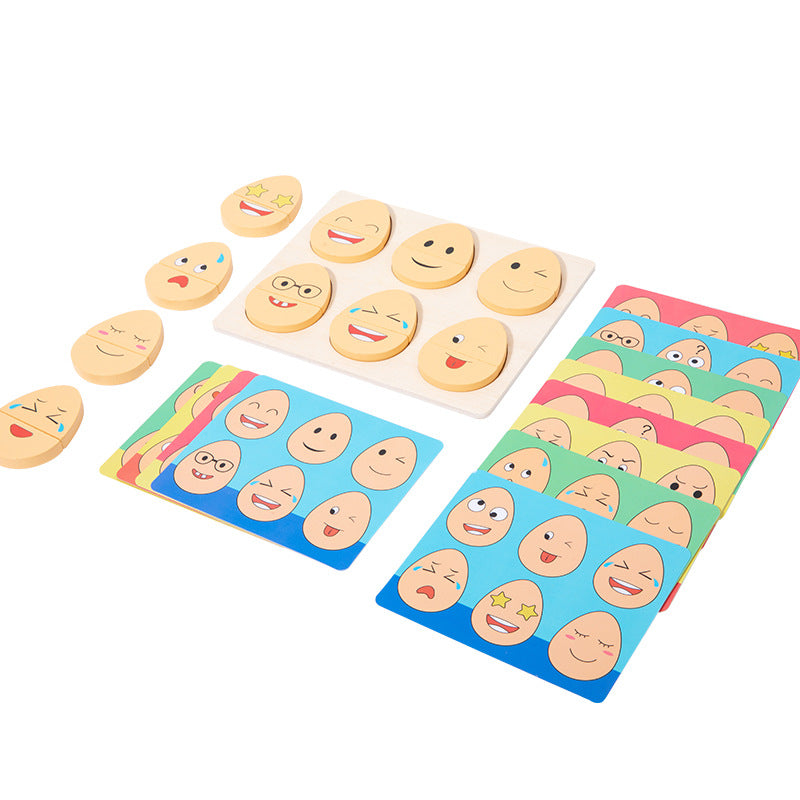Wooden children's early education fun expression egg matching game, children's concentration training interactive puzzle toy