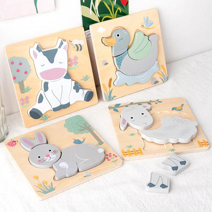 Wooden New Cartoon Animal Stereoscopic Plane Puzzle for Early Childhood Education Cognitive Puzzle Puzzle Toy