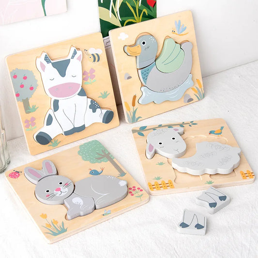 Wooden New Cartoon Animal Stereoscopic Plane Puzzle for Early Childhood Education Cognitive Puzzle Puzzle Toy