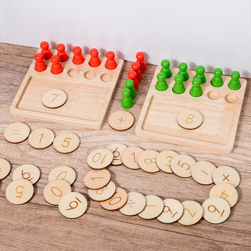 Wooden children's early education numerical arithmetic ten grid array mathematics enlightenment color small person pairing puzzle toy