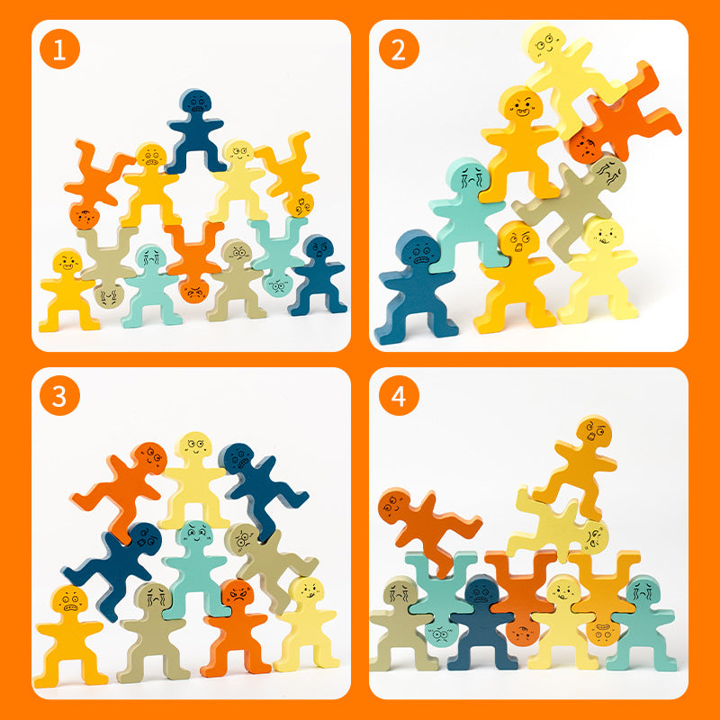 Wooden Cute Little People Balance Stacking Fun Puzzle Early Education Hands on Balance Ability Training Enlightenment Toy