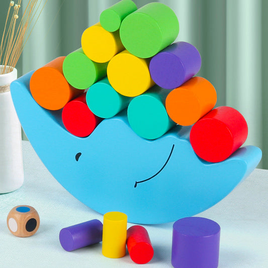 Christmas toy gift, wooden moon, balance beam, building block toy, children's early education, puzzle, stacking, building, tower building, parent-child interactive game