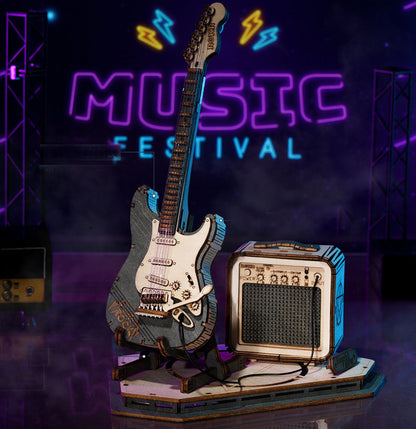 Mini instrument "small guitar building block 3D puzzle wooden assembly model ornament DIY handmade gift