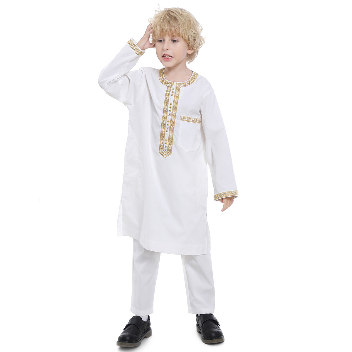 Middle Eastern teenage boy embroidered robe set