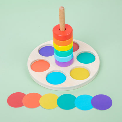 Wooden children's early education foldable rainbow collar cultivates color cognition, coordination, and pairing with column toys