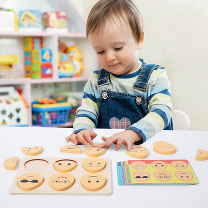Wooden children's early education fun expression egg matching game, children's concentration training interactive puzzle toy