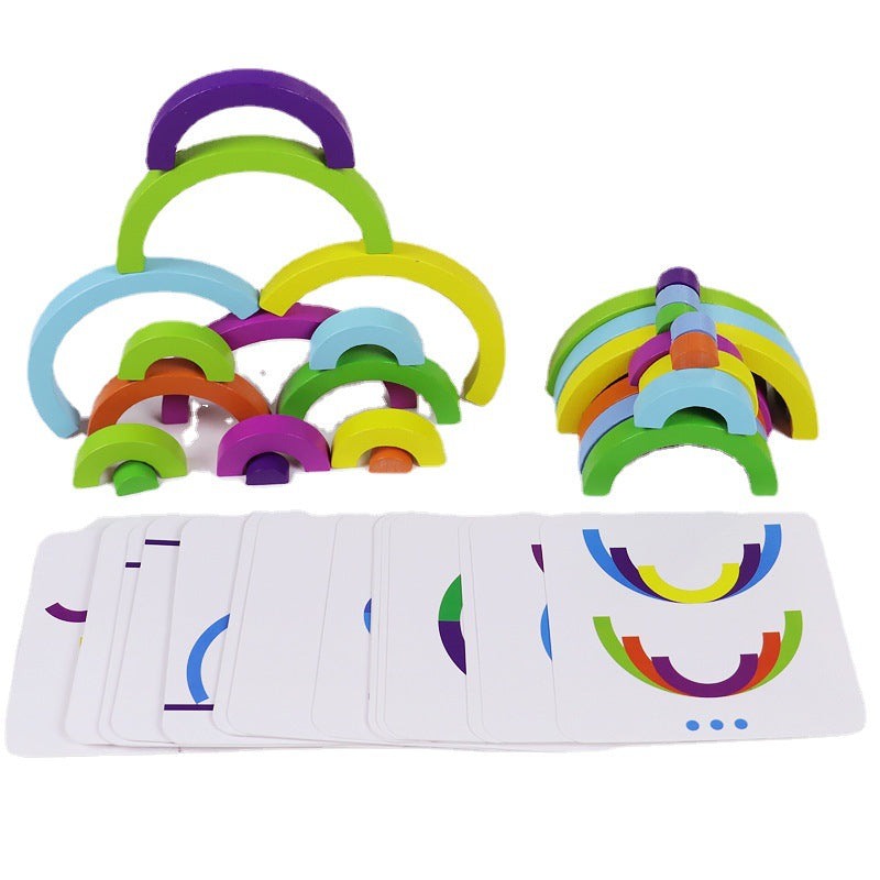 Rainbow building blocks, basswood, German large wooden stacking music, wooden baby early education children's puzzle toys