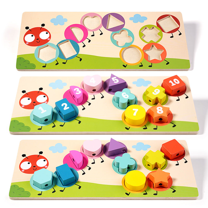 Geometric Shape Cognitive Matching Toys, Children's String Panel, Handheld Board, Jigsaw Puzzle, and Board Assembly Teaching Aids
