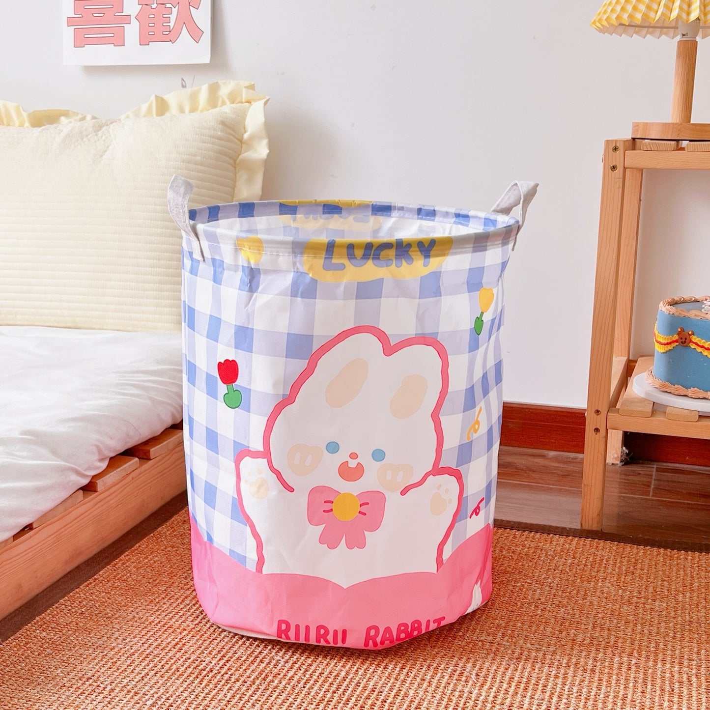 Cute Foldable Dirty Clothes Basket Canvas Storage Basket Household Fabric Sundries Finishing Toys Large Storage Bucket