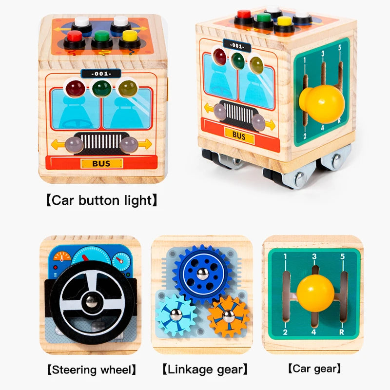 Wooden toys busy bus boys and girls Montessori early education simulation early education kindergarten puzzle toys