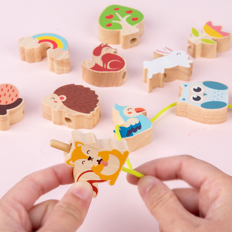 Children's puzzle forest skewers, balanced building blocks, shape matching, parent-child interactive wooden toys