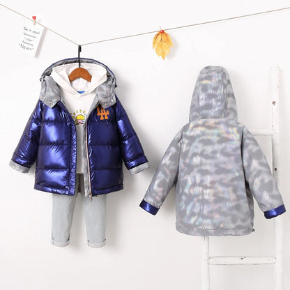 Children New Fashion Winter Jacket For Girls Warm Hooded Coat 90% Duck Down Double-sided Jackets Coats For Boys Kids Parkas