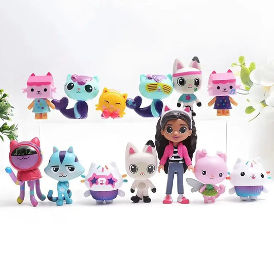 13 pcs/set Gabby Dollhouse Anime Characters Car Smile Cat Hug Gaby Girl Doll Cartoon Children Gift Christmas Birthday Toy