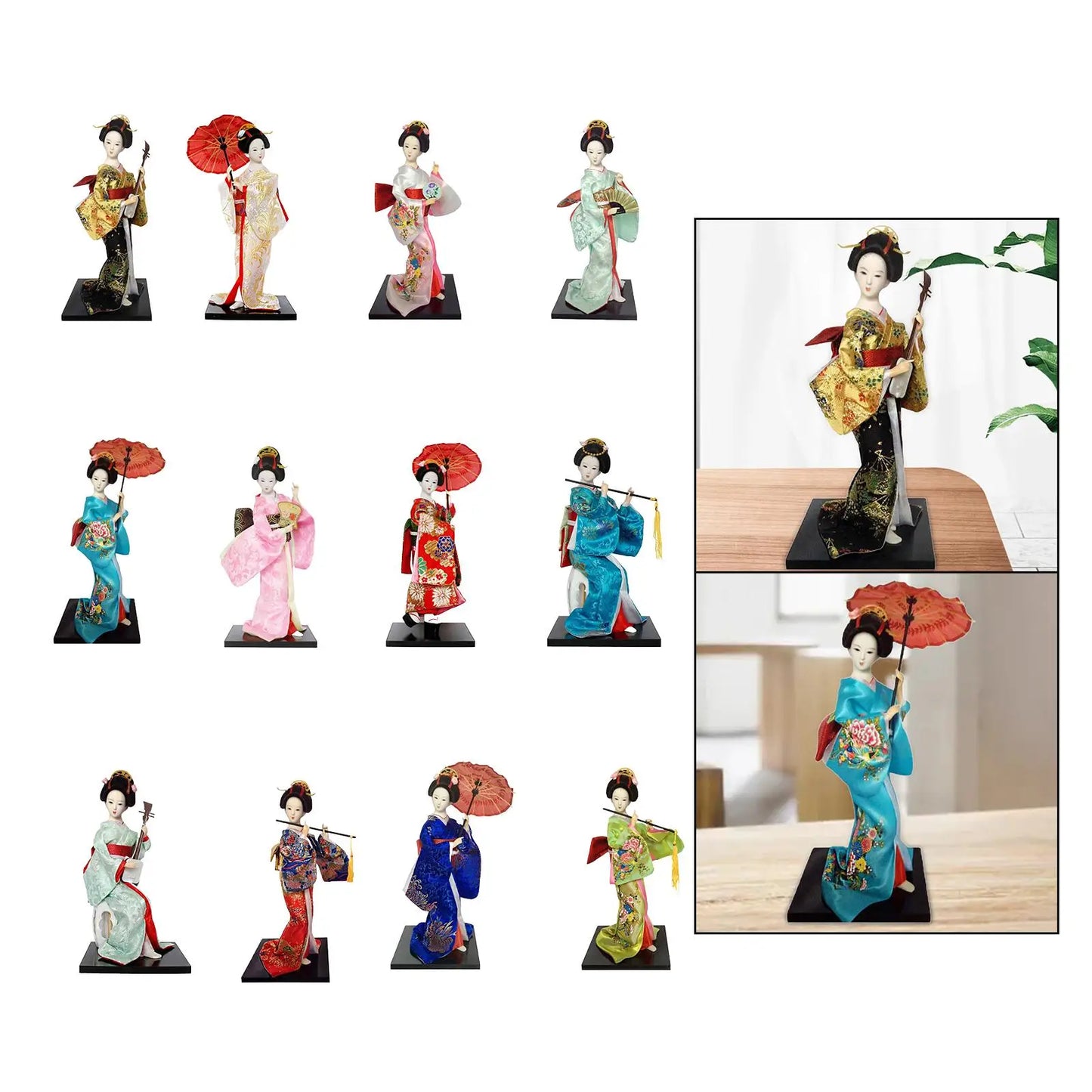 12" Japanese Geisha Collectible Figurine Kimono Dolls Asian Geisha Doll Girl Statue for Home Office Shelf Table Decoration