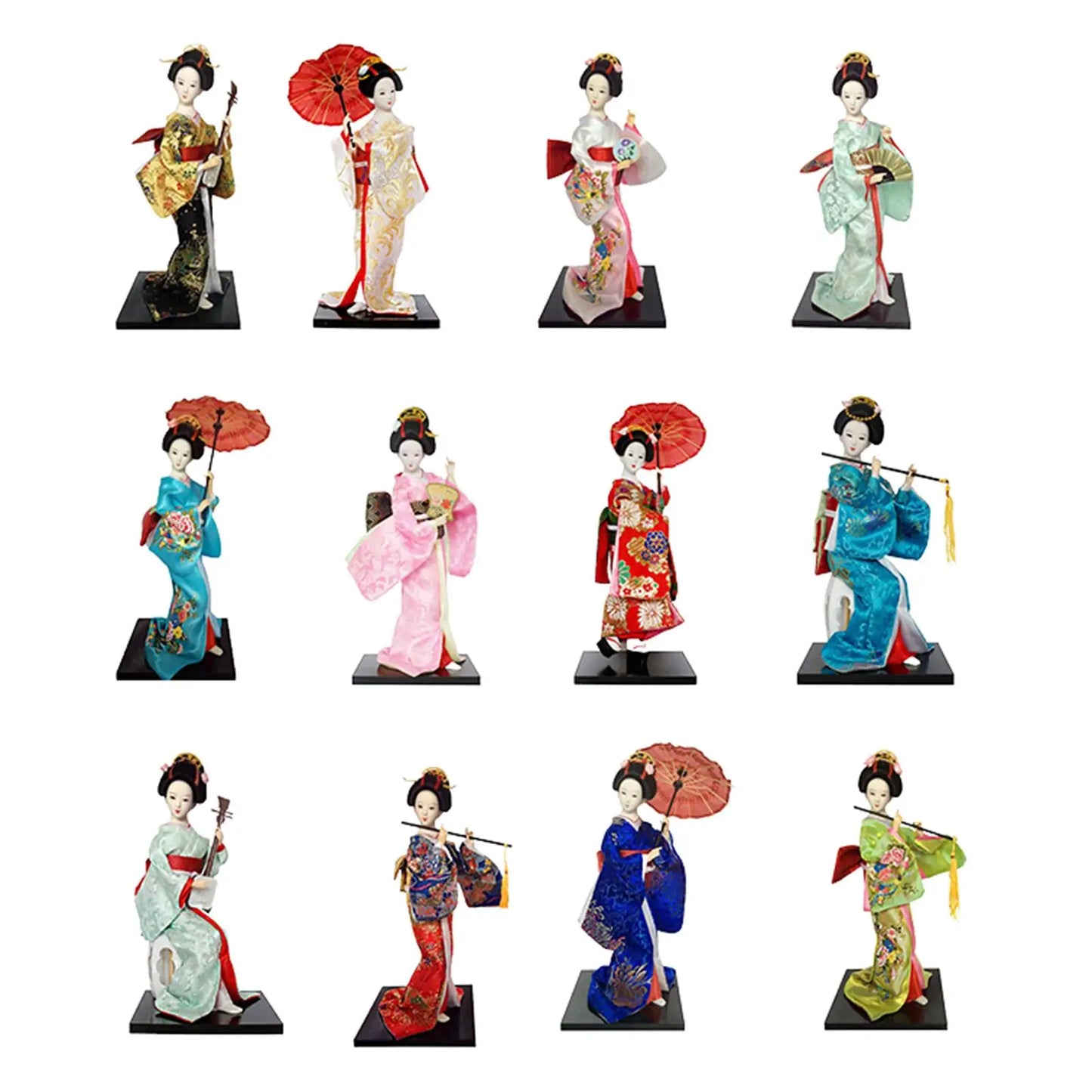 12" Japanese Geisha Collectible Figurine Kimono Dolls Asian Geisha Doll Girl Statue for Home Office Shelf Table Decoration