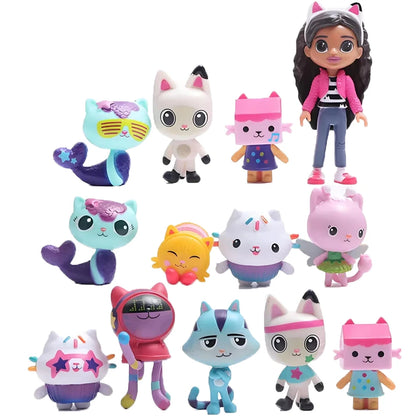 13 pcs/set Gabby Dollhouse Anime Characters Car Smile Cat Hug Gaby Girl Doll Cartoon Children Gift Christmas Birthday Toy