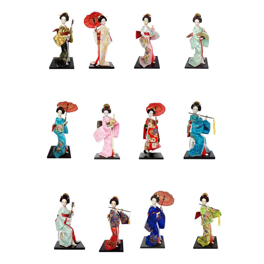 12" Japanese Geisha Collectible Figurine Kimono Dolls Asian Geisha Doll Girl Statue for Home Office Shelf Table Decoration